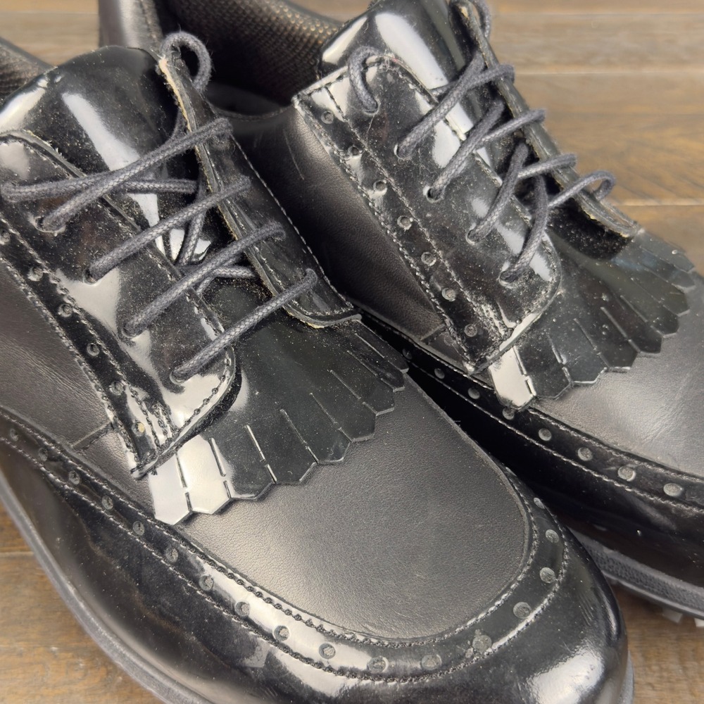 Bally Black Leather Kiltie Wingtip Golf Shoes Womens Softspikes Oxfords - Picture 4 of 9